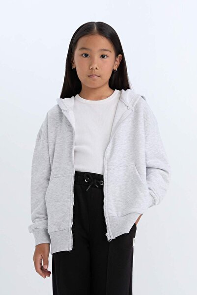 DeFacto Kız Çocuk Oversize Geniş Kalıp Kapüşonlu Basic Düz Fermuarlı Sweatshirt D8214A8NS