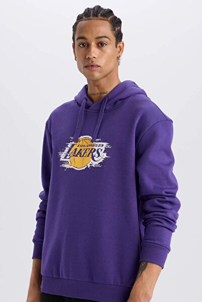 DeFacto DeFactoFit NBA Los Angeles Lakers Standard Fit Kapuzenpullover, bedruckt, dick, Sportler-Sweatshirt D8512AX24AU
