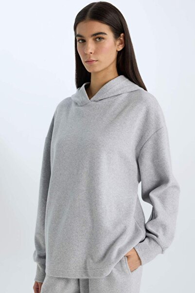 DeFacto Relax Fit Kapüşonlu Basic Düz Sweatshirt E1995AX24WN