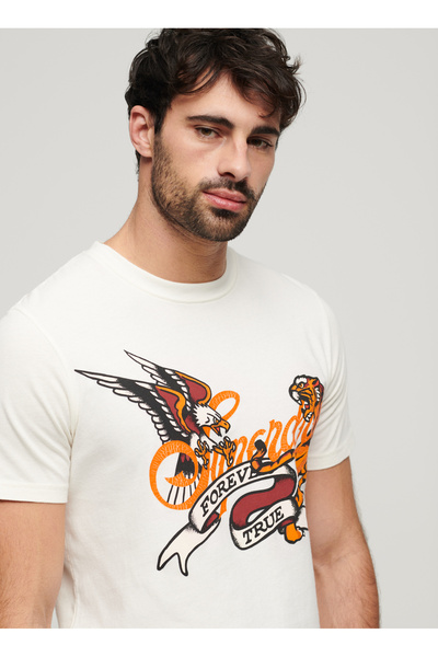 SUPERDRY Bisiklet Yaka Baskılı Beyaz Erkek T-Shirt M1011978A71D_TATTOO SCRIPT T SHIRT