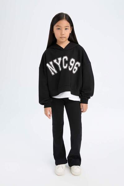 DeFacto Girl's Spanish Sweatshirt and Leggings Set - Hooded, Printed D0725A824Au