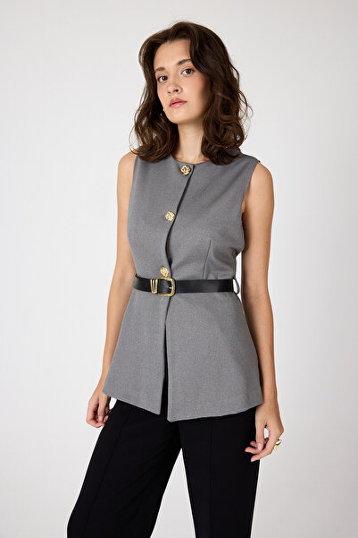 Rays Antrasit Gold Düğmeli Kemerli Yelek 8145A