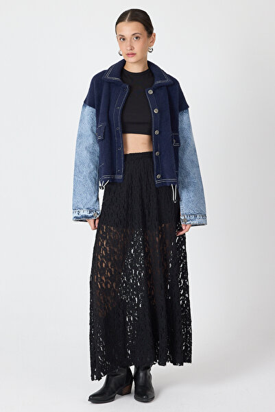 Rays 2225 Τζιν Λεπτομερές Παλτό με Κουμπιά Λακαρισμένο