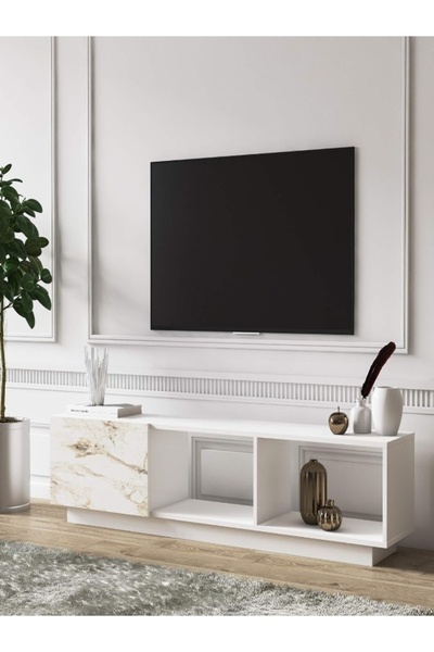 Modern home modern TV Stand with Storage, for TVs up to 80 Inches, Wood, White color