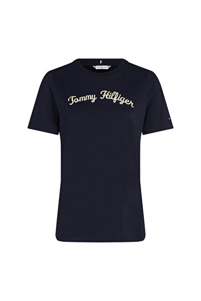 Tommy Hilfiger Round Neck Embroidered Navy Blue Women's T-Shirt Reg Script C-...