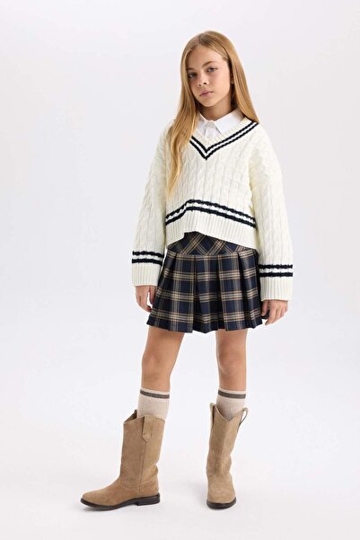 DeFacto Girl's Regular Fit V-Neck Sweater D6760A8Ns