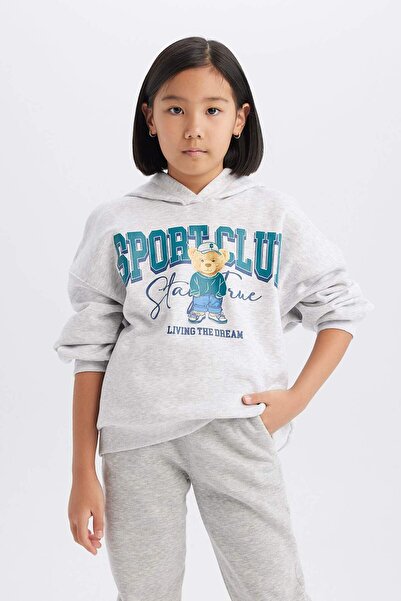 DeFacto Girl's Oversize Wide Fit Hooded Printed Sweatshirt D4382A824Wn