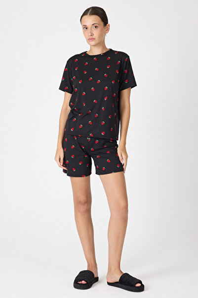 Rays Set de pijamale pentru femei cu model căpșuni negre 3409