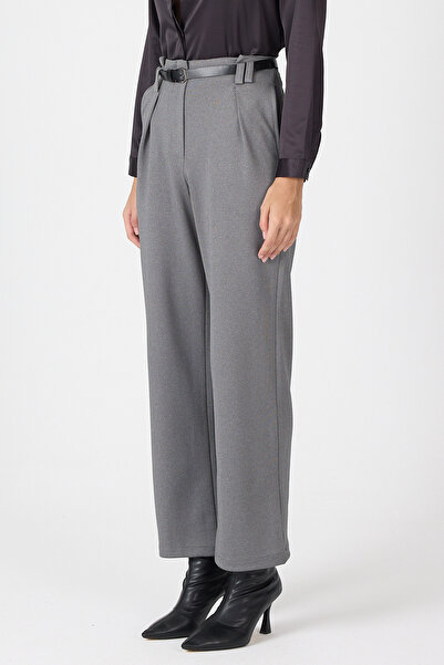 Rays Antrasit Pileli Kemerli Kadın Kumaş Pantolon 8119A