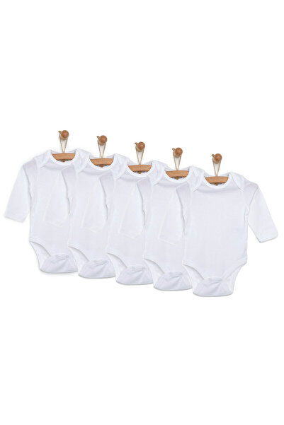 ebebek Hello Baby HelloBaby Unisex 5li Beyaz Body Çıtçıtlı Zarf Yaka Uzun Kol Beyaz