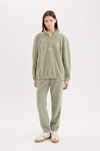 DeFacto Oversize Wide Fit mikina s vysokým límečkem na zip s vyšívaným fleecem Y2649AZ24WN