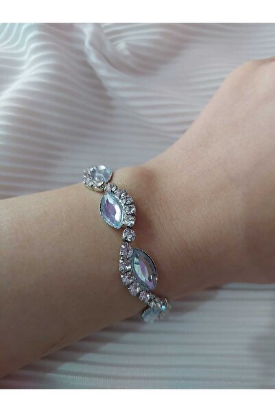 Avcıoğlu Aksesuar اسوارة نسائية مرصعة بالزركون وحجر اكريليك ملون مطلية بالفضة