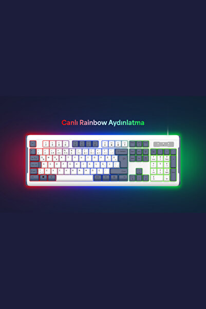 Everest KB-74 Oyuncu Klavyesi Sessiz Klavye Rainbow Aydınlatmalı Q Membran Klavye Gaming Klavye Mavi/Beyaz