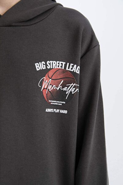 DeFacto Erkek Çocuk 2'li Takım Kapüşonlu Baskılı Sweatshirt Beli Lastikli Eşofman Altı D2040A824AU