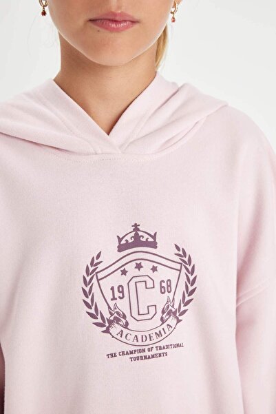 DeFacto Kız Çocuk Oversize Geniş Kalıp Kapüşonlu İşlemeli Sweatshirt D2885A824WN