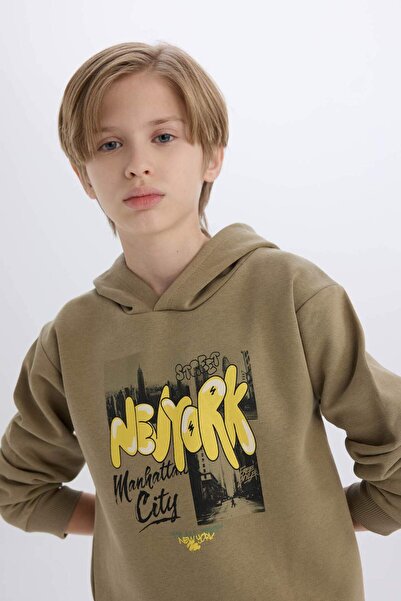 DeFacto Erkek Çocuk Kapüşonlu Baskılı Sweatshirt D3037A824WN