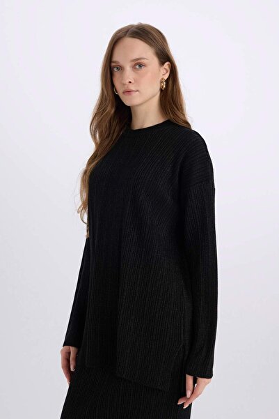 DeFacto Relax Fit Bisiklet Yaka Basic Düz Triko Kazak Tunik D8633AX24WN
