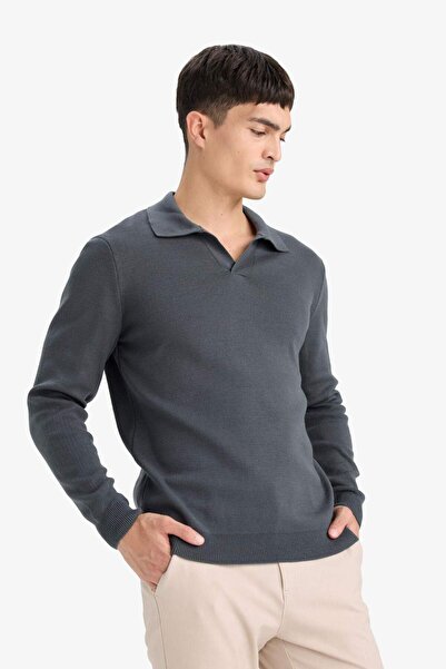DeFacto Standart Fit Normal Kesim Polo Yaka Triko Kazak D4046AX24WN