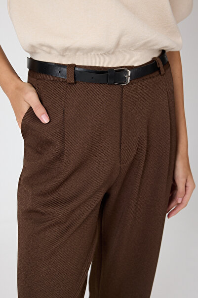 Rays Brown Pleated Belted Women's Fabric Trousers 8120A