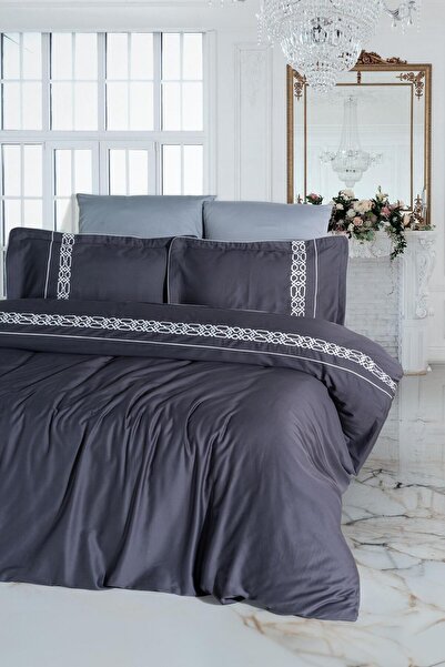 VAROL Embroidered Cotton Satin Double Duvet Cover Set