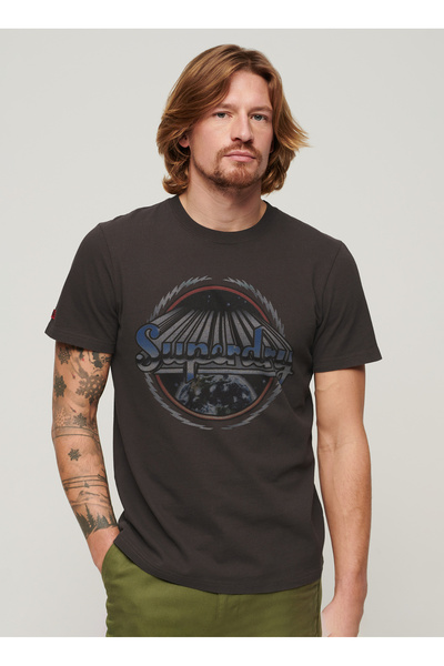 SUPERDRY Bisiklet Yaka Baskılı Antrasit Erkek T-Shirt M1011981ADEZ_ROCK GRAPHIC BAND TEE