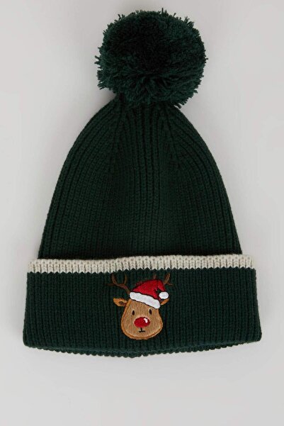 DeFacto Boy's New Year's Themed 2-Piece Knitwear Scarf Beanie D1976A824Wn