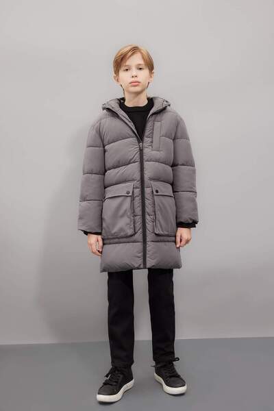 DeFacto Boy's Fleece Parka - Water Repellent, Hood, Zipper and Pocket C8801A824Cw