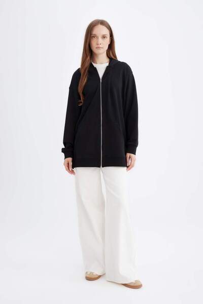 DeFacto Φούτερ με κουκούλα Basic Plain Inside Soft Shaggy Χοντρό φερμουάρ D1606AX24AU