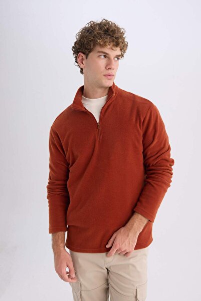 DeFacto Haki Tüylenme Yapmayan Soğuk Geçirmez Regular Fit Dik Yaka Fermuarlı Polar Sweatshirt Y3996AZNS