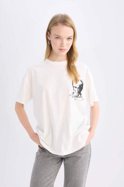 DeFacto Coool Oversize Wide Fit Tričko s krátkým rukávem s potiskem Atatürk E6112AX24WN