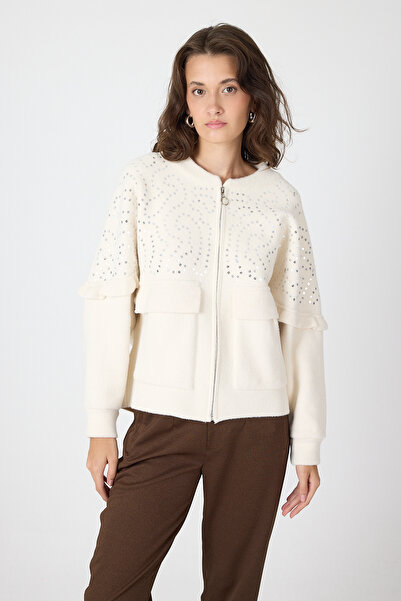 Rays 6890 Yaka Detay Bütük Cep Hırka Krem