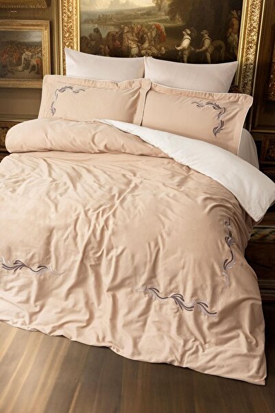 VAROL Embroidered Cotton Satin Double Duvet Cover Set