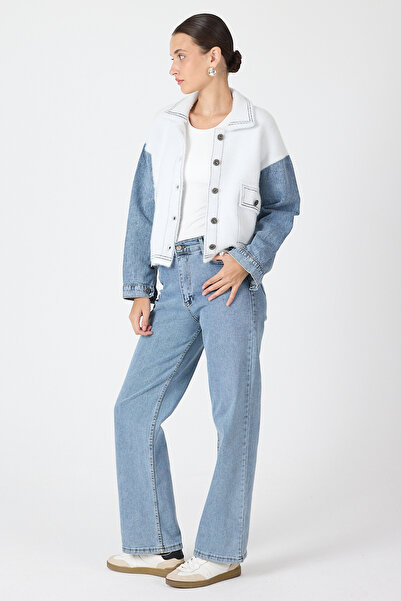 Rays 2225 Τζιν Λεπτομερές Παλτό με Κουμπιά Εκρού