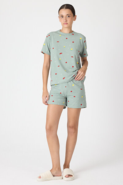 Rays 3407 طقم شورت بأكمام قصيرة بنمط أناناس باللون الأخضر الزاهي