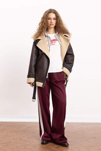 DeFacto Relax Fit plyšový kabát s podšívkou Dvouřadý límec se zipem a páskem C9465AX24WN