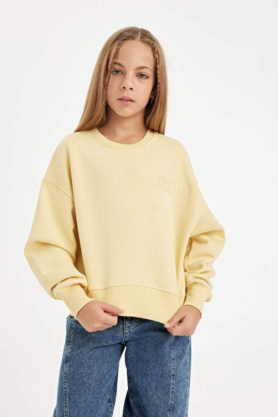 DeFacto Kız Çocuk Relax Fit Bisiklet Yaka Baskılı Sweatshirt D2886A824WN