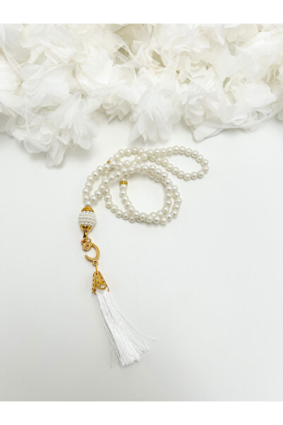 lenagiftworkshop 50 Pieces of Cream Gift-Grade Plastic Pearl Prayer Beads with Tassels (Mevlit-Circumcision-Hajj-Umrah)