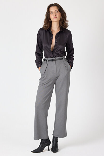 Rays Antrasit Pileli Kemerli Kadın Kumaş Pantolon 8119A