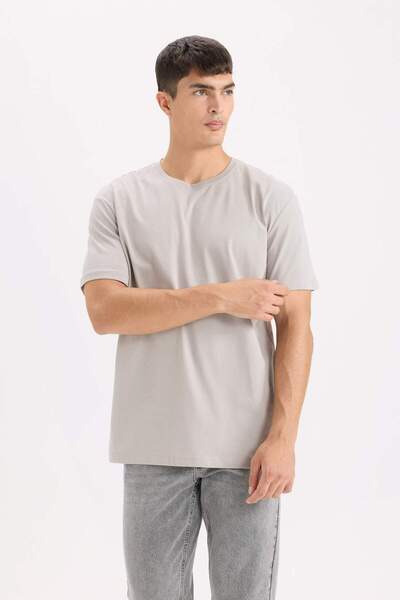 DeFacto 100% Cotton New Regular Fit Crew Neck Basic Plain Short Sleeve T-Shirt E1091Axns