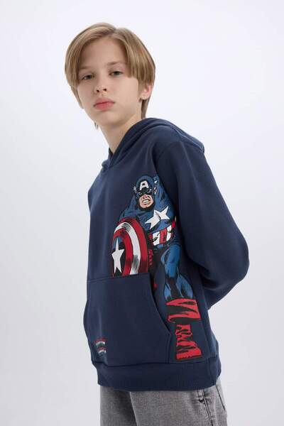 DeFacto Erkek Çocuk Marvel Kapüşonlu Kanguru Cepli Sweatshirt D6737A824WN