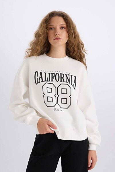 DeFacto Loose Fit Crew Neck Printed Thick Fabric Sweatshirt E3388Axns