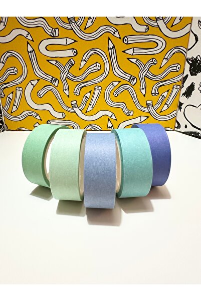 Padme studio Renkli Dekoratif Kağıt Bant 5'li (15mmx3m) Her Biri 3m - Mavi To...