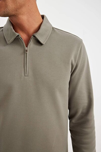 DeFacto Regular Fit Polo Neck Half Zipper Basic Plain Sweatshirt D2279Ax24Au