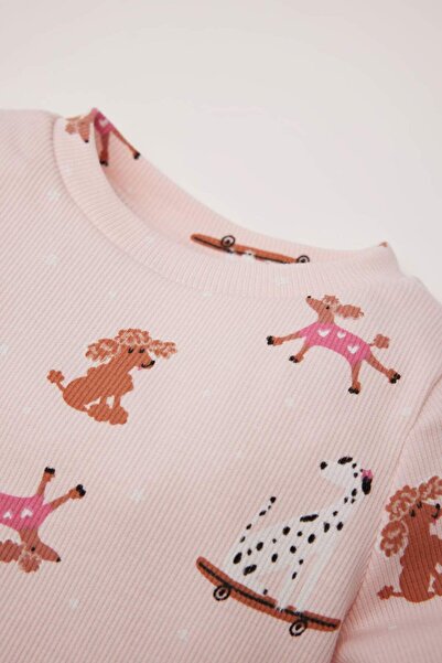 DeFacto Kız Bebek Pijama Takımı Desenli Uzun Kollu Fitilli Kaşkorse Üst Uzun Alt D5374A524WN