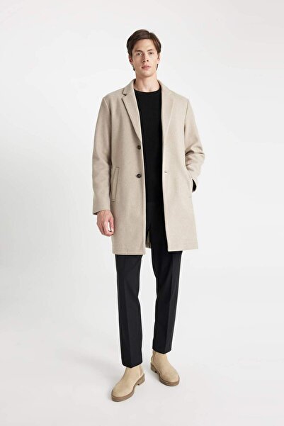 DeFacto Herren Nerz Relax Fit Jacke Revers geknöpft Tasche Kaschmir Mantel Parka Y8903AZ24AU