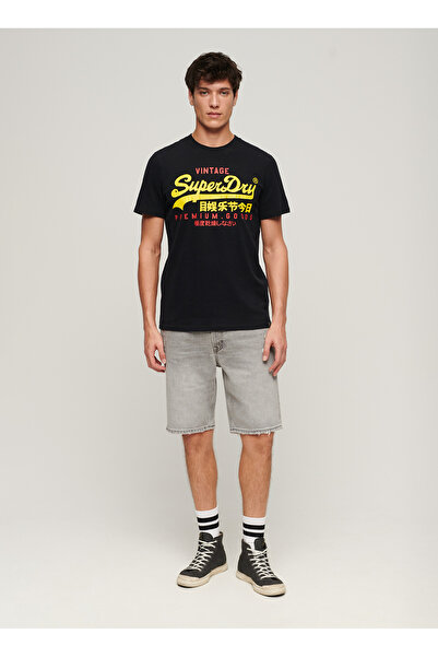 SUPERDRY Bisiklet Yaka Baskılı Siyah Erkek T-Shirt M1011977A12A_VL DUO TEE