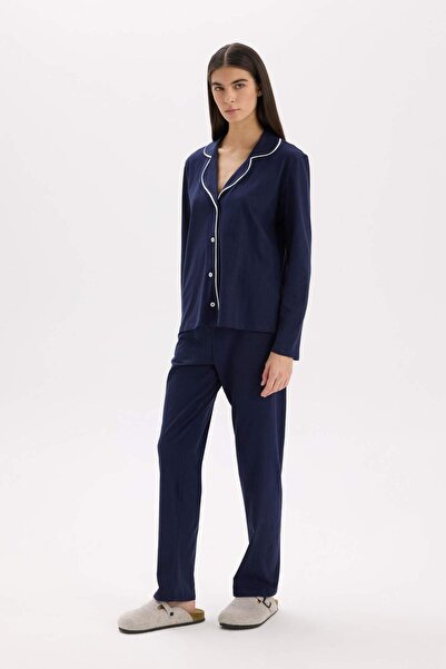 DeFacto Pyjama-Set, reguläre Passform, langärmliges Oberteil, langes Unterteil – Fall in Love E2246AXNS