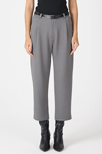 Rays Anthracite Pleated Belted Women's Fabric Trousers 8120A