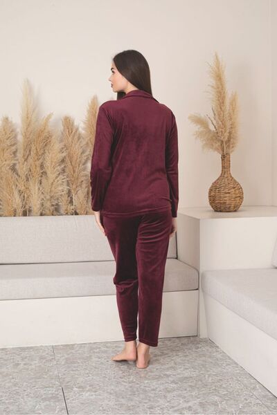 Asel Boydan Düğmeli Kadın Kadife Pijama Takımı