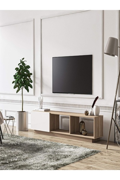 Modern home modern TV Stand with Storage, for TVs up to 80 Inches, Wood, Yellow